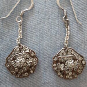 Oxidized silver Rose earrings with white topaz